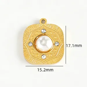 Pendentif dore en acier inoxydable avec perle strass 17,1x15,2mm accessoire de bijoux DIY