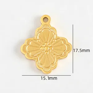 Gold stainless steel flower pendant DIY jewelry charm craft accessory 15.1x17.5mm