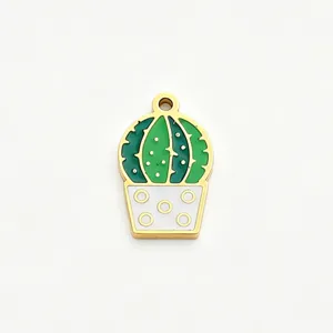 Stainless steel cactus charm pendant enameled DIY jewelry making component accessory