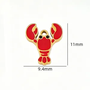 Stainless Steel Red Lobster Charm DIY Pendant Bracelet Necklace Fashion Jewelry Accessory
