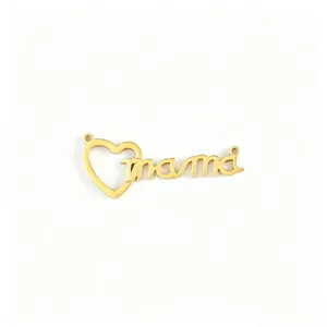 Gold Mama Heart Metal DIY Jewelry Pendant Charm for Mother's Day Necklace Bracelet