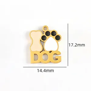 Titanium steel pet paw print pendant, cute dog bone charm for DIY handmade jewelry and necklaces.