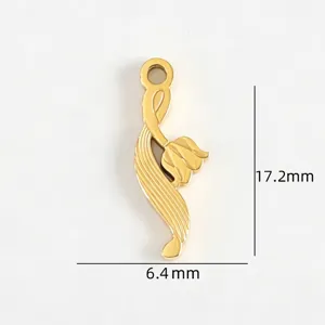 Detail view of the 18k gold plated titanium steel flower pendant, showing precise dimensions.