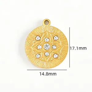 Pendentif Strass Style Chinois en Acier Inoxydable Or 18K Accessoire DIY Bijoux