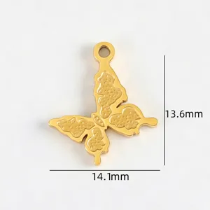 Gold butterfly pendant titanium steel DIY handmade jewelry accessory 13.6x14.1mm size charm.