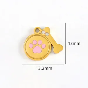 Details of gold titanium steel pet paw print and bone charm pendant, DIY jewelry making part.