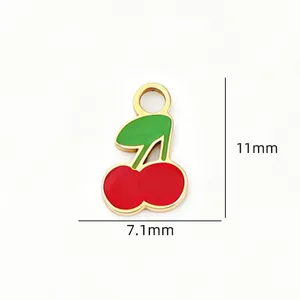 Gold plated titanium steel cherry charm enamel fruit pendant for handmade DIY jewelry making accessories.