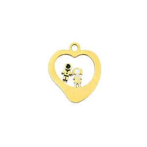 Gold tone heart pendant with cute astronaut and girl charms for DIY jewelry making accessories.