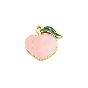 Stainless Steel Peach Pendant Cute Enamel Fruit Charm DIY Jewelry Making Accessory