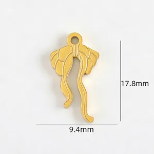 Gold bow ribbon pendant charm for DIY jewelry making, compact size detail view 17.8x9.4mm