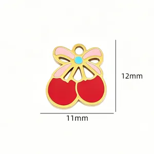 Titanium steel cherry pendant enamel charm DIY handmade bracelet necklace hair accessories