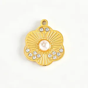 Pendentif fleur strass perle acier inoxydable doré DIY collier accessoire vue principale
