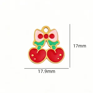 Titanium steel oil-drop fruit cherry pendant cute bow DIY charm for handmade jewelry