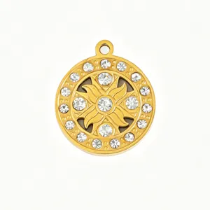 Pendentif strass plaqué or 18k en acier inoxydable motif floral accessoire de bijouterie DIY