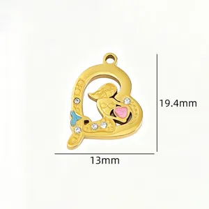 Stainless steel mermaid heart pendant DIY necklace bracelet jewelry accessory 19.4x13mm