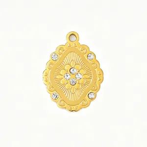 Acier inoxydable plaqué or 18k strass pendentif sculpté breloque bricolage bijoux collier.