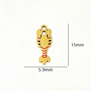 Gold stainless steel lobster charm close-up detail, 15x5.9mm jewelry DIY accessory.