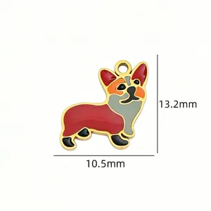 Corgi enamel pendant titanium steel DIY charm necklace bracelet accessory 10.5x13.2mm detail