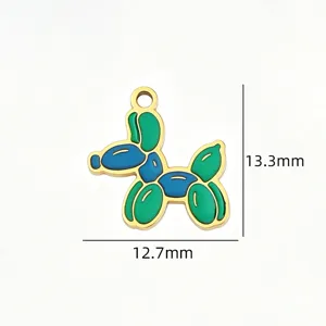 Stainless steel balloon dog pendant charm for DIY jewelry making, blue and green.