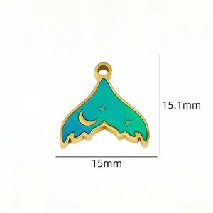 Stainless steel mermaid tail charm detail, turquoise gradient finish with moon star.