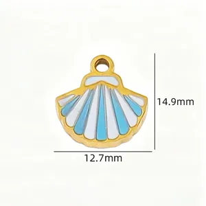 Stainless steel blue white enamel shell charm pendant for DIY handmade jewelry necklace making