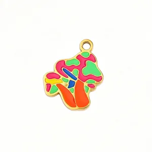 Colorful Enamel Cartoon Mushroom Alloy Pendant Charm For DIY Necklace Earrings Decor