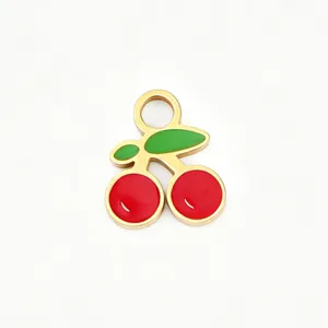Titanium steel cherry pendant with enamel color drop for stylish DIY handmade jewelry design.