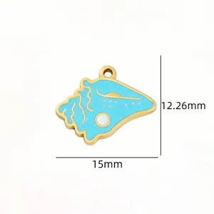 Stainless steel blue enamel seashell charm DIY pendant for handmade necklace jewelry making accessories