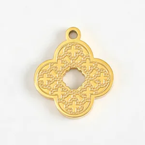 Gold titanium steel quatrefoil pendant DIY jewelry accessory charm cross pattern chic