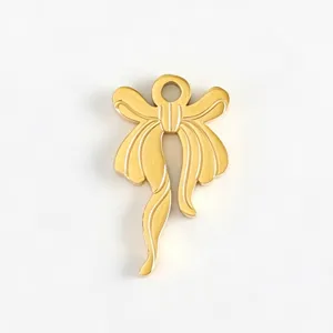 Gold bow pendant charm titanium steel DIY jewelry making accessories handmade components.