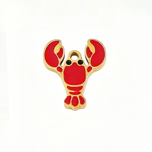 Stainless steel red lobster charm for DIY necklace bracelet marine life jewelry making accessories