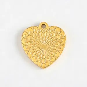 18K Gold Heart Pendant Feather Pattern Titanium Steel DIY Jewelry Charm Accessory Main View