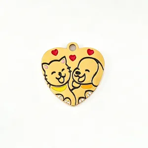 Titanium steel cat and dog heart pendant, cute pet enamel DIY charm for bracelet necklace.