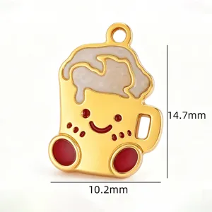 Ciondolo smaltato carino tazza birra cartone animato accessorio braccialetto DIY oro