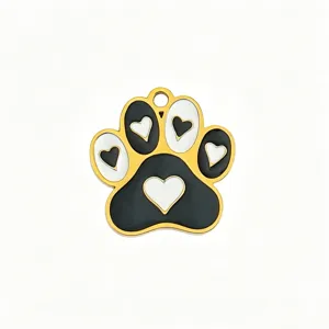 Stainless steel pet paw pendant gold plated black white enamel heart charm DIY necklace bracelet