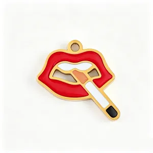 Stainless steel red lips and cigarette pendant charm DIY handmade jewelry accessory.