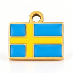 Sweden flag enamel pendant in stainless steel for DIY jewelry necklace accessories