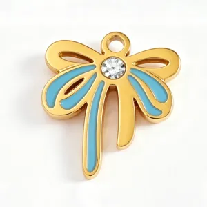 Ciondolo fiocco strass smalto blu dorato accessorio gioiello fai da te vista principale.
