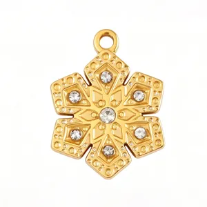 Ciondolo a fiocco di neve dorato con strass per creazione di gioielli e bracciali artigianali.