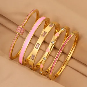 Schickes Edelstahl Strass Luxus Gold Armband Damen minimalistischer Mode Schmuck Set neu