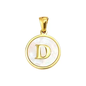 Gold Plated Letter D Mother of Pearl Round Pendant Charm for DIY Necklace Jewelry