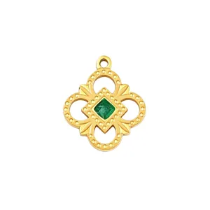 Ciondolo in acciaio al titanio dorato pietra verde accessorio gioielli DIY ciondolo collana