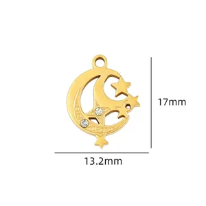 Gouden maan en ster hanger bedel met strass stenen, 17x13,2mm DIY sieraden accessoires.