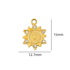 Gouden zon en maan hanger met schitterende strass stenen voor DIY ketting armband.