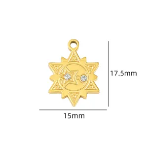 Gouden zon maan hanger bedel met strass stenen diy sieraden accessoires 15x17.5mm
