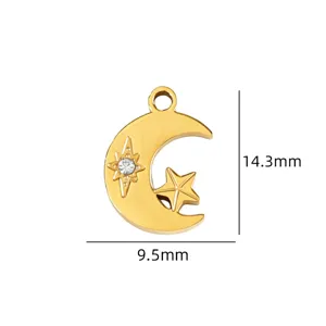 Gouden maan en ster metalen hanger charm versierd met strass steen voor DIY sieraden.