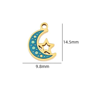 Gouden geëmailleerde maan en ster hanger charm voor DIY handgemaakte kettingen en armbaden sieraden.