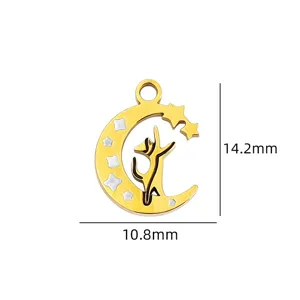 Vergulde maan kat hanger DIY sieraden accessoire met wit emaille details 14.2x10.8mm