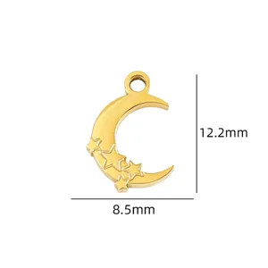 Detail van gouden maan en sterren hanger, 12,2x8,5mm formaat DIY sieraden accessoire.