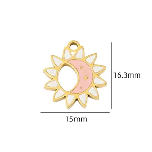 Gouden zon maan emaille hanger bedel DIY handgemaakte sieraden accessoire 15mm groot
